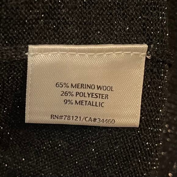 Eileen Fisher Black Metallic Sweater Light Knit PL Wool Blend Holidays Shimmery - Picture 9 of 13